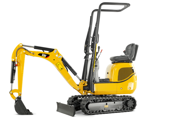 Cat 300.9D minigraver med ROPS-bøyle, belter og planeringsskjær